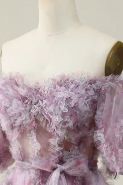 A Line Fora do Ombro Roxo Vestido de Baile