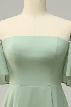 A Line Fora do Ombro Verde Vestido Dama de Honra