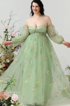 A Line Fora do Ombro Verde Tamanho Grande Vestido de Baile