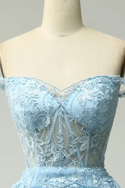 A Line Fora do Ombro Vestido de Festa Com Apliques