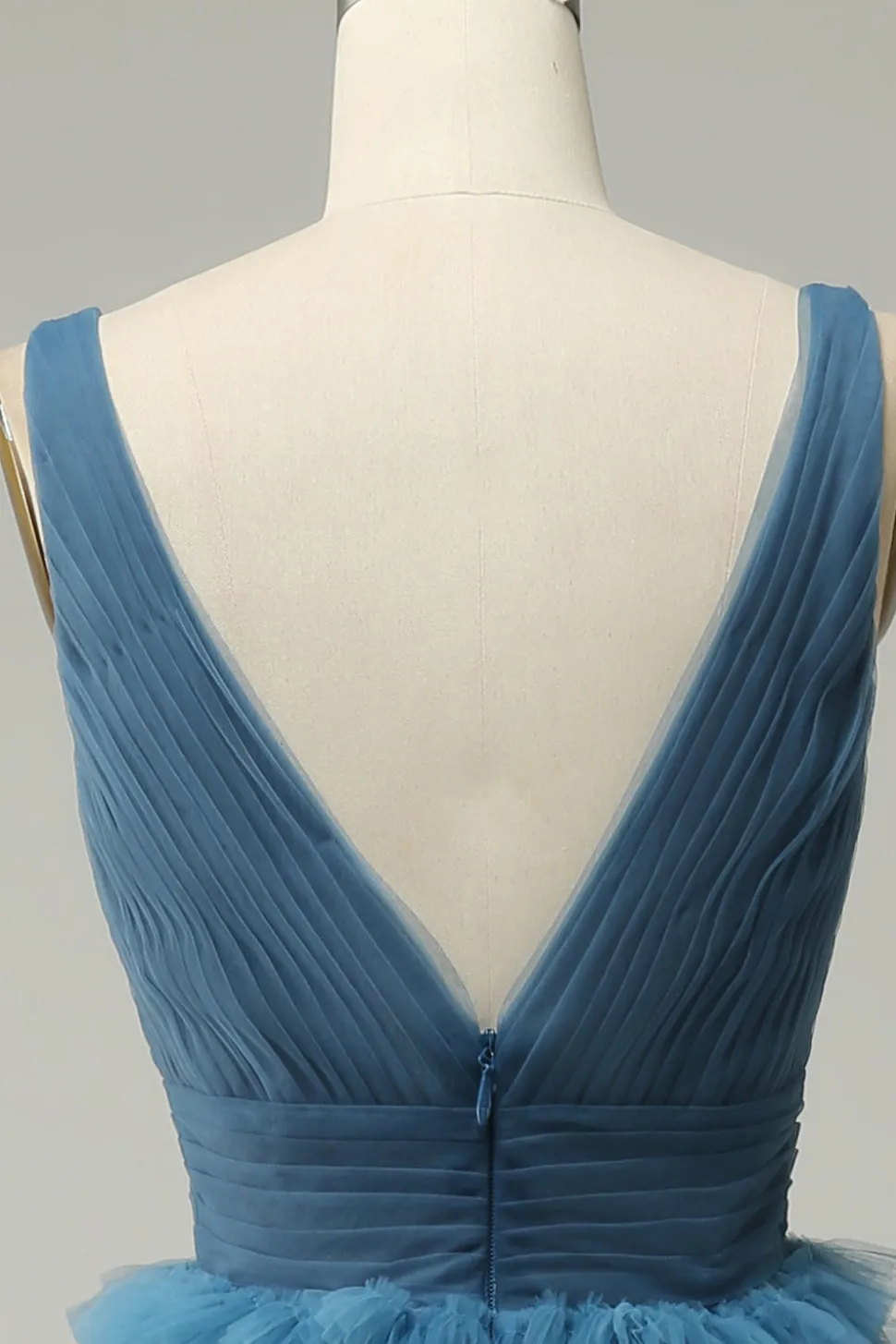 A Line Gola em V Azul Vestido de Festa Com Costas Abertas