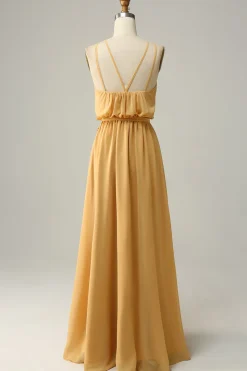 A Line Halter Amarelo Vestido Dama de Honra