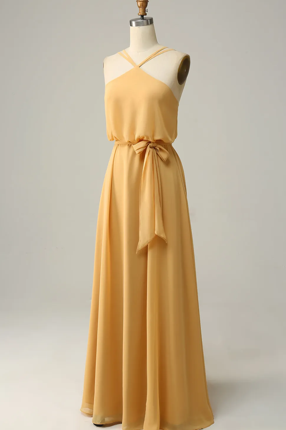 A Line Halter Amarelo Vestido Dama de Honra