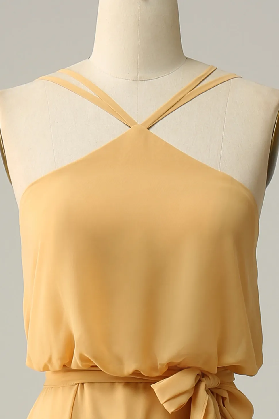 A Line Halter Amarelo Vestido Dama de Honra