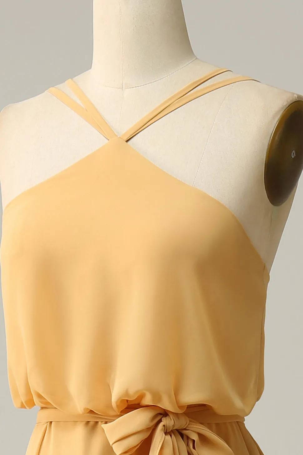 A Line Halter Amarelo Vestido Dama de Honra