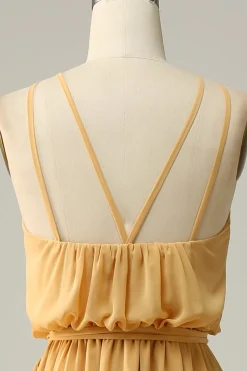 A Line Halter Amarelo Vestido Dama de Honra