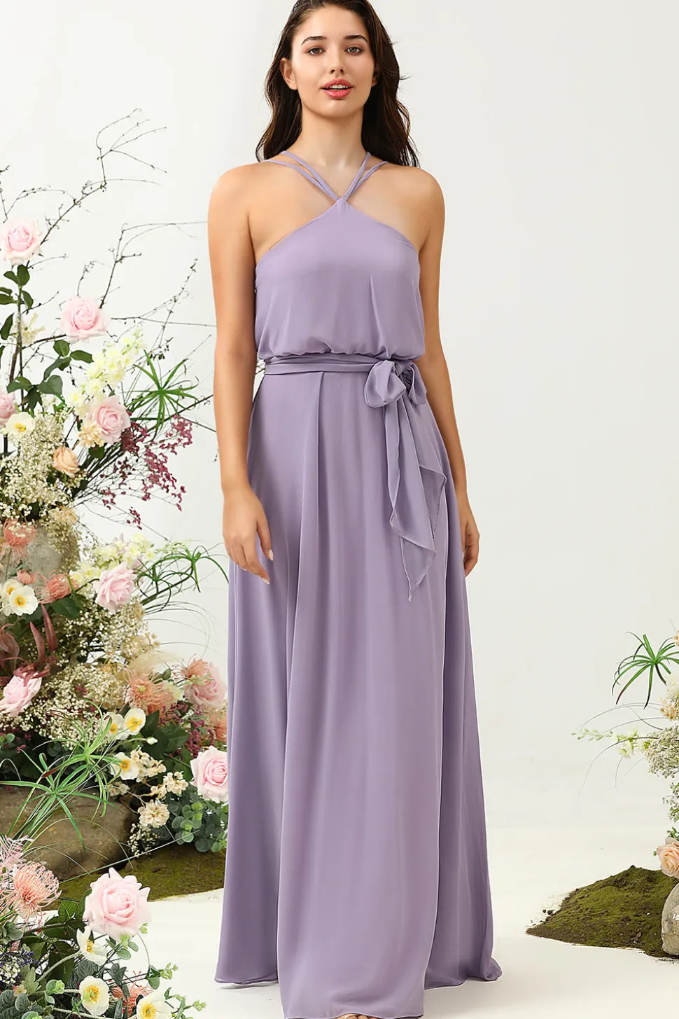 A Line Halter Roxo Vestido Dama de Honra