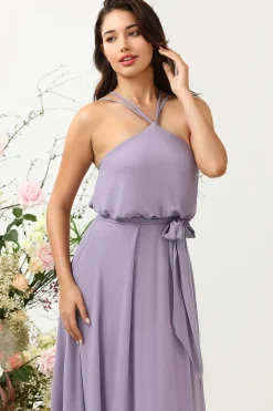 A Line Halter Roxo Vestido Dama de Honra