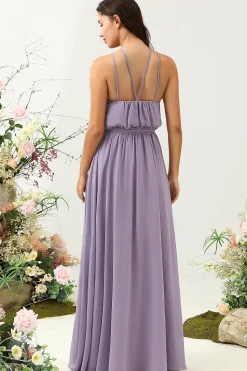 A Line Halter Roxo Vestido Dama de Honra