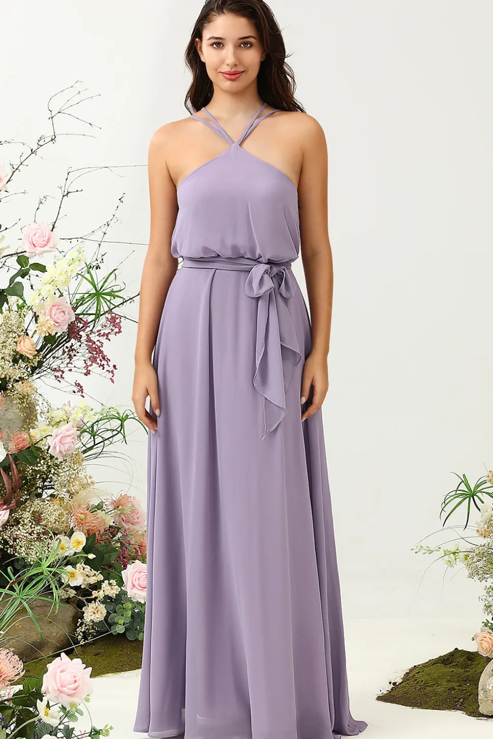 A Line Halter Roxo Vestido Dama de Honra