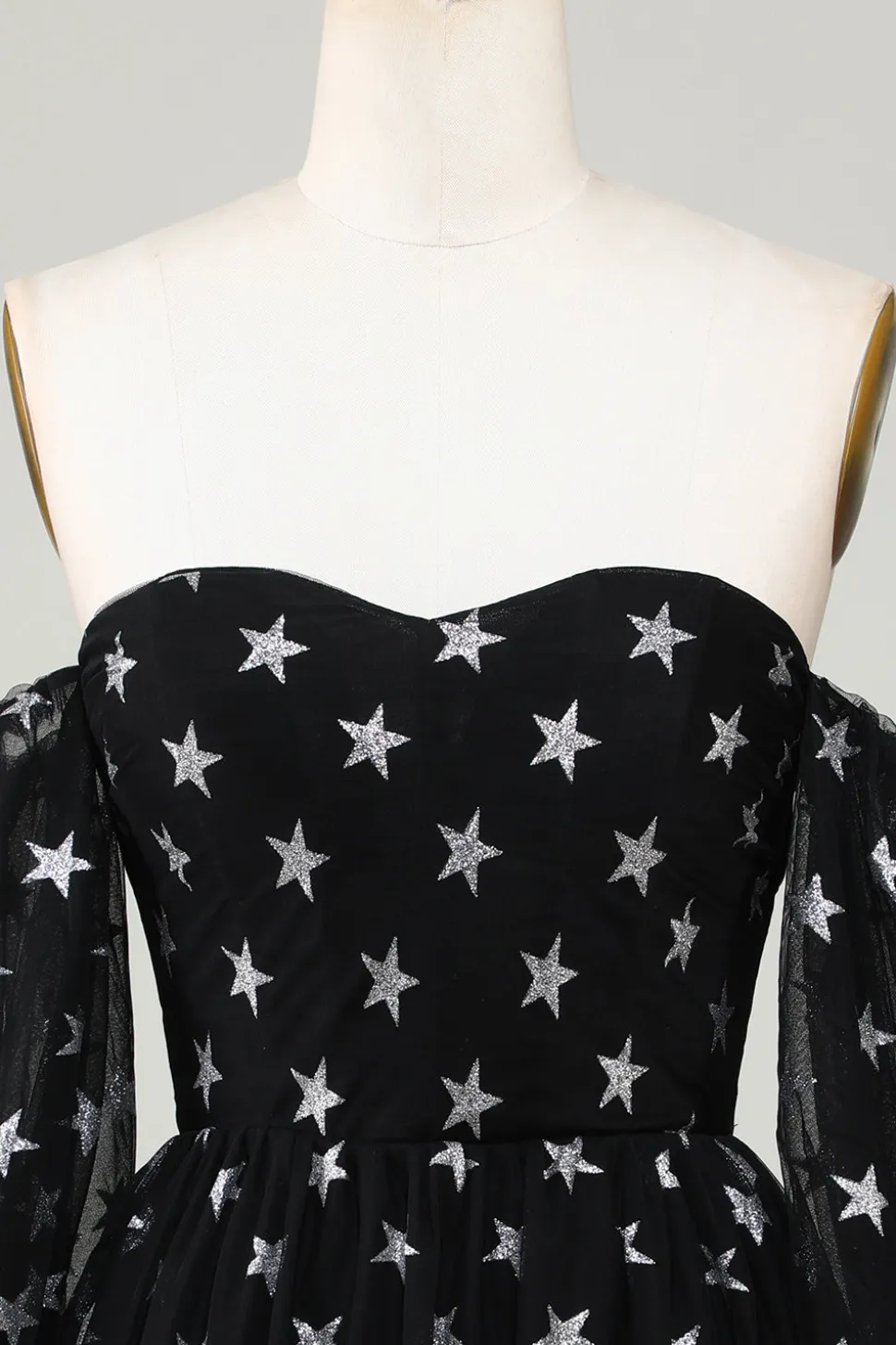 A Line Off the Shoulder Black Stars Vestido Curto de Regresso a Casa
