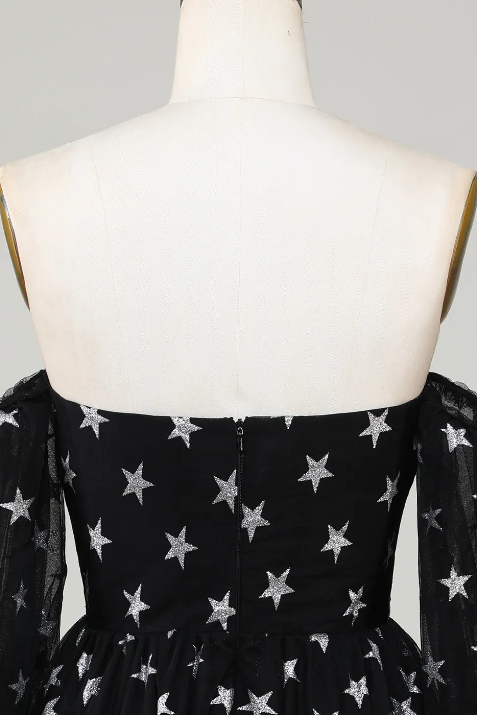 A Line Off the Shoulder Black Stars Vestido Curto de Regresso a Casa