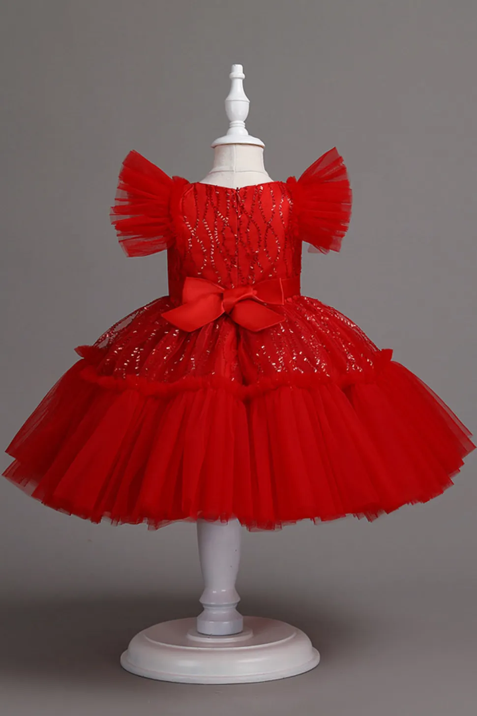 A Line Pescoço Redondo Vestido Vermelho de Menina