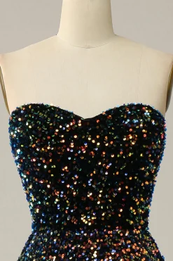 A Line Preto Lantejoulas Midi Vestido de Festa