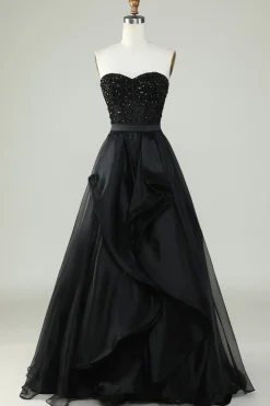 A Line Preto Sem Alças Vestido de Baile Vestido de Noite
