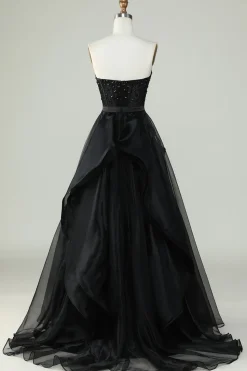 A Line Preto Sem Alças Vestido de Baile Vestido de Noite