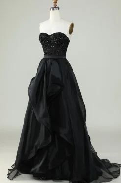 A Line Preto Sem Alças Vestido de Baile Vestido de Noite