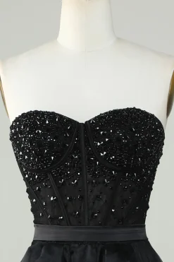 A Line Preto Sem Alças Vestido de Baile Vestido de Noite