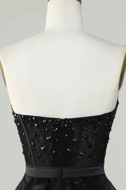 A Line Preto Sem Alças Vestido de Baile Vestido de Noite