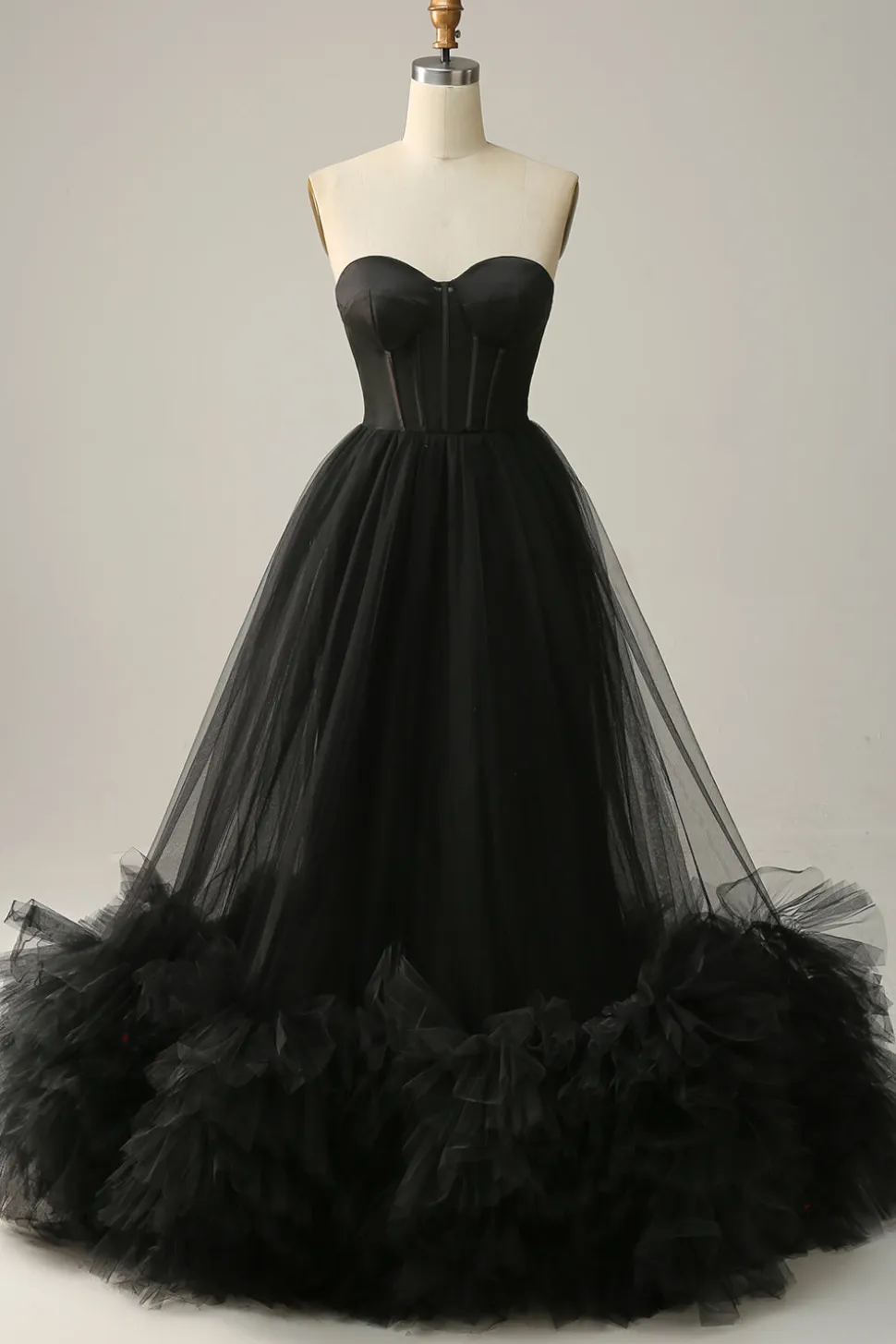 A Line Preto Vestido Cerimónia Tule