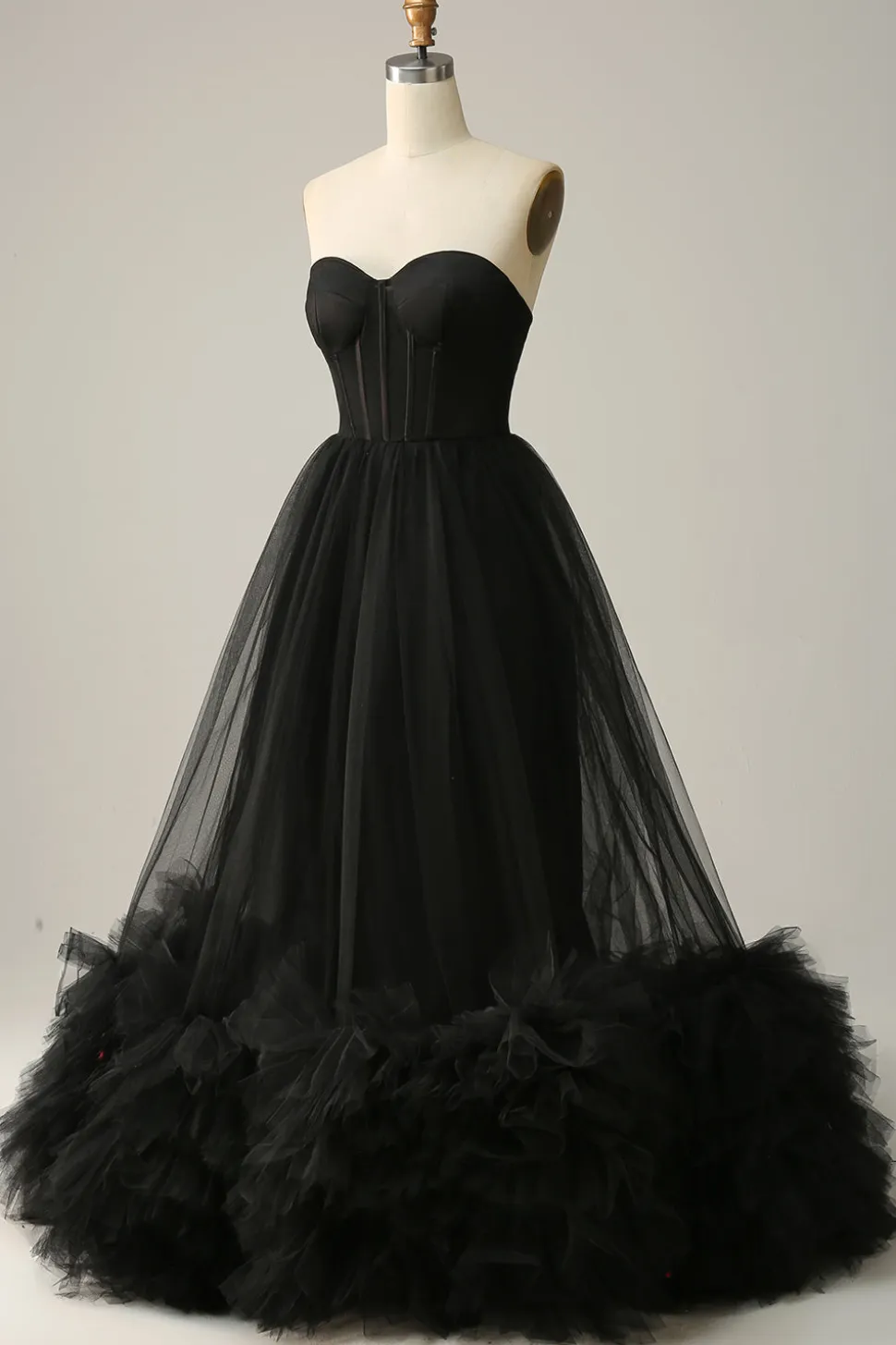 A Line Preto Vestido Cerimónia Tule