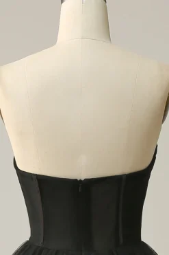 A Line Preto Vestido Cerimónia Tule