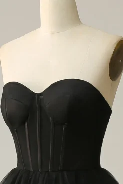 A Line Preto Vestido Cerimónia Tule