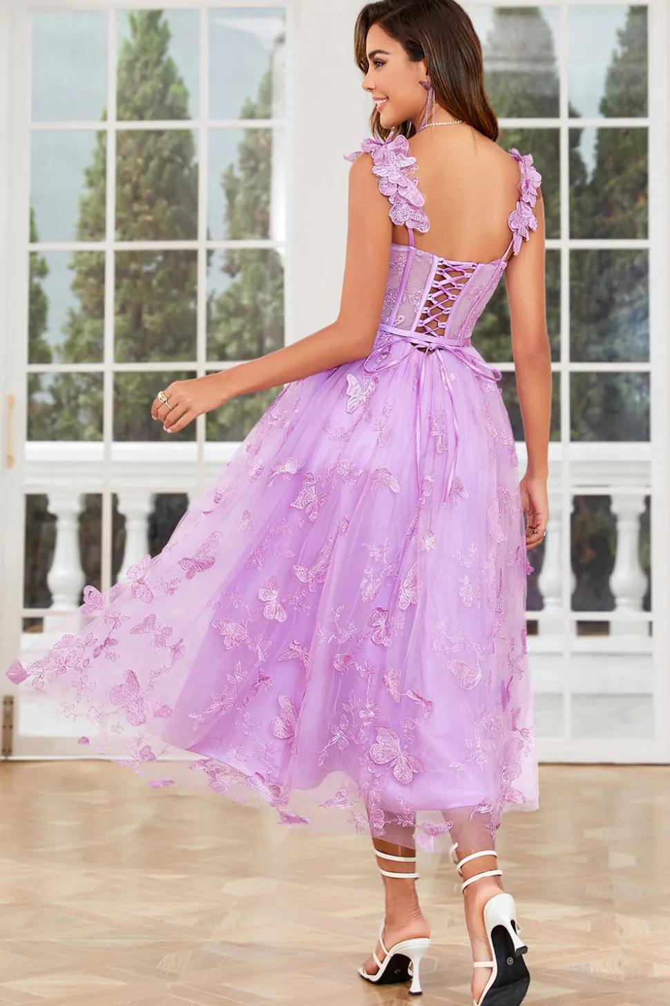 A Line Púrpura Vestido de Festa Appliques