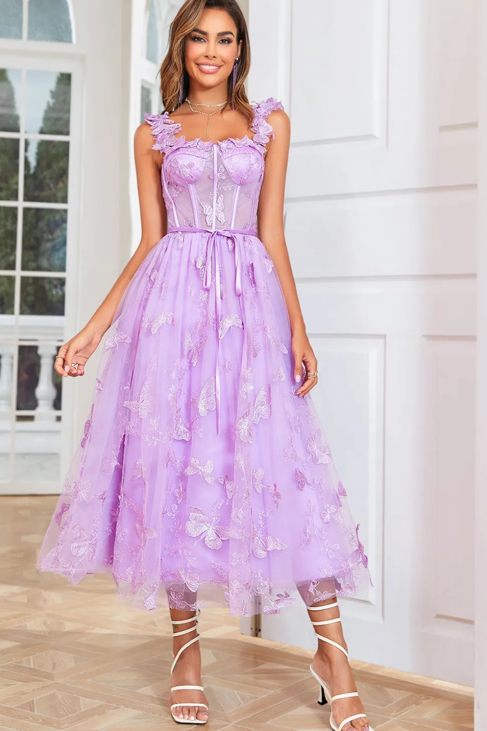 A Line Púrpura Vestido de Festa Appliques