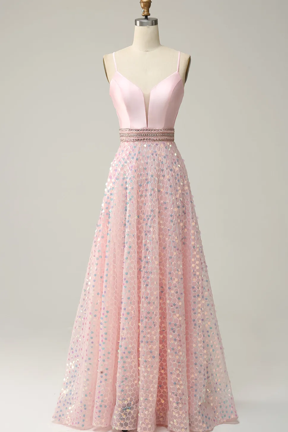 A Line Rosa Vestido de Cerimónia Cintas de Espaguete