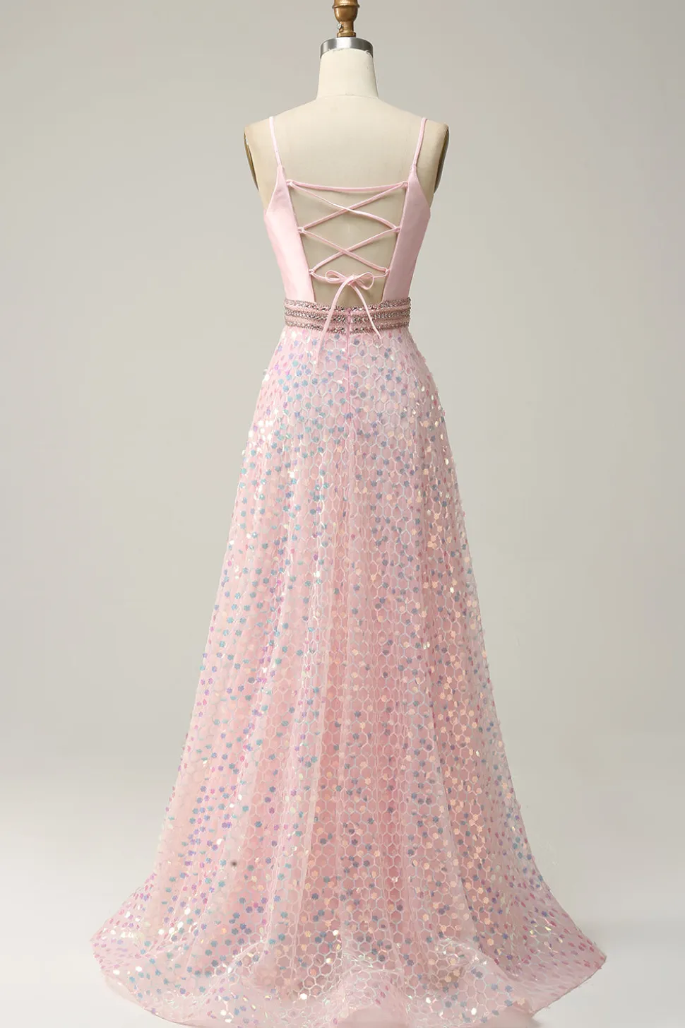A Line Rosa Vestido de Cerimónia Cintas de Espaguete