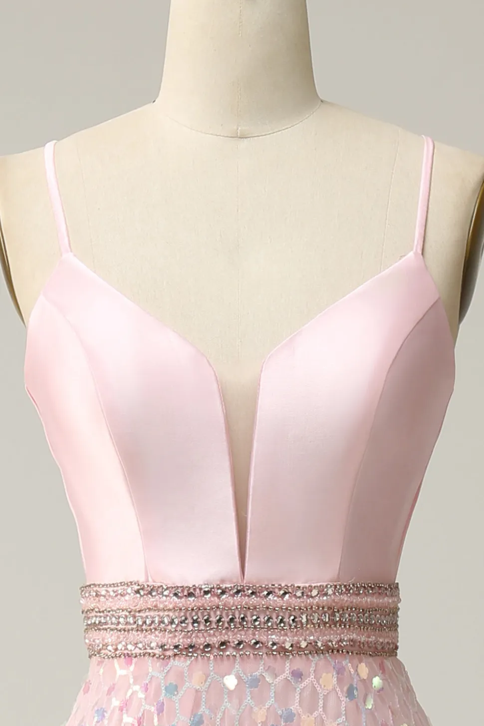 A Line Rosa Vestido de Cerimónia Cintas de Espaguete