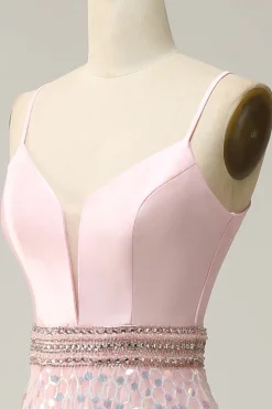 A Line Rosa Vestido de Cerimónia Cintas de Espaguete