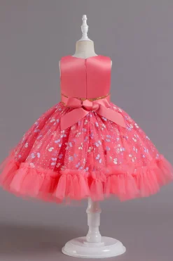A Line Rosa Vestido de Menina Com Apliques