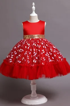 A Line Rosa Vestido de Menina Com Apliques