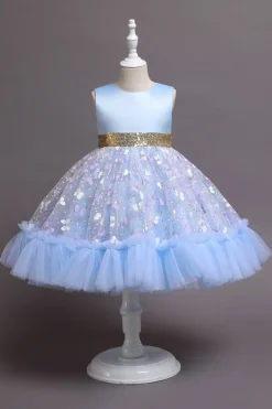 A Line Rosa Vestido de Menina Com Apliques
