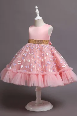 A Line Rosa Vestido de Menina Com Apliques