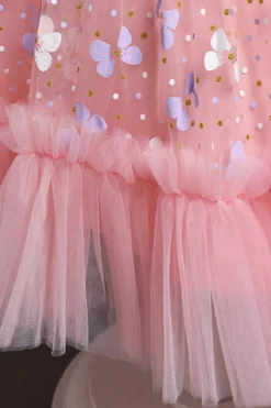 A Line Rosa Vestido de Menina Com Apliques