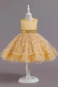 A Line Rosa Vestido de Menina Com Apliques