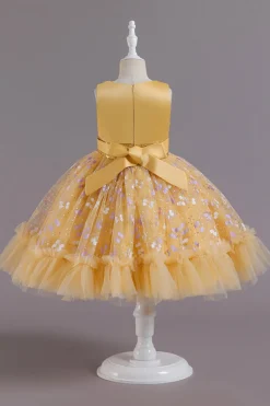 A Line Rosa Vestido de Menina Com Apliques