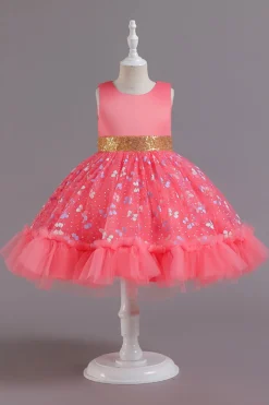 A Line Rosa Vestido de Menina Com Apliques