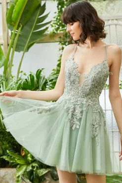 A Line Roxo Claro Vestido de Cocktail Apliques