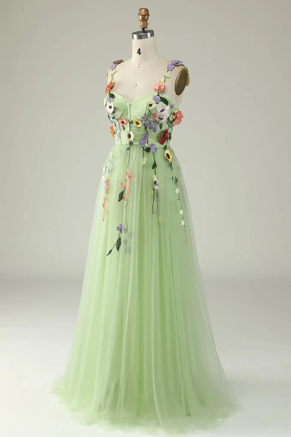 A Line Roxo Espaguete Alças Vestido de Festa Com Flores 3D