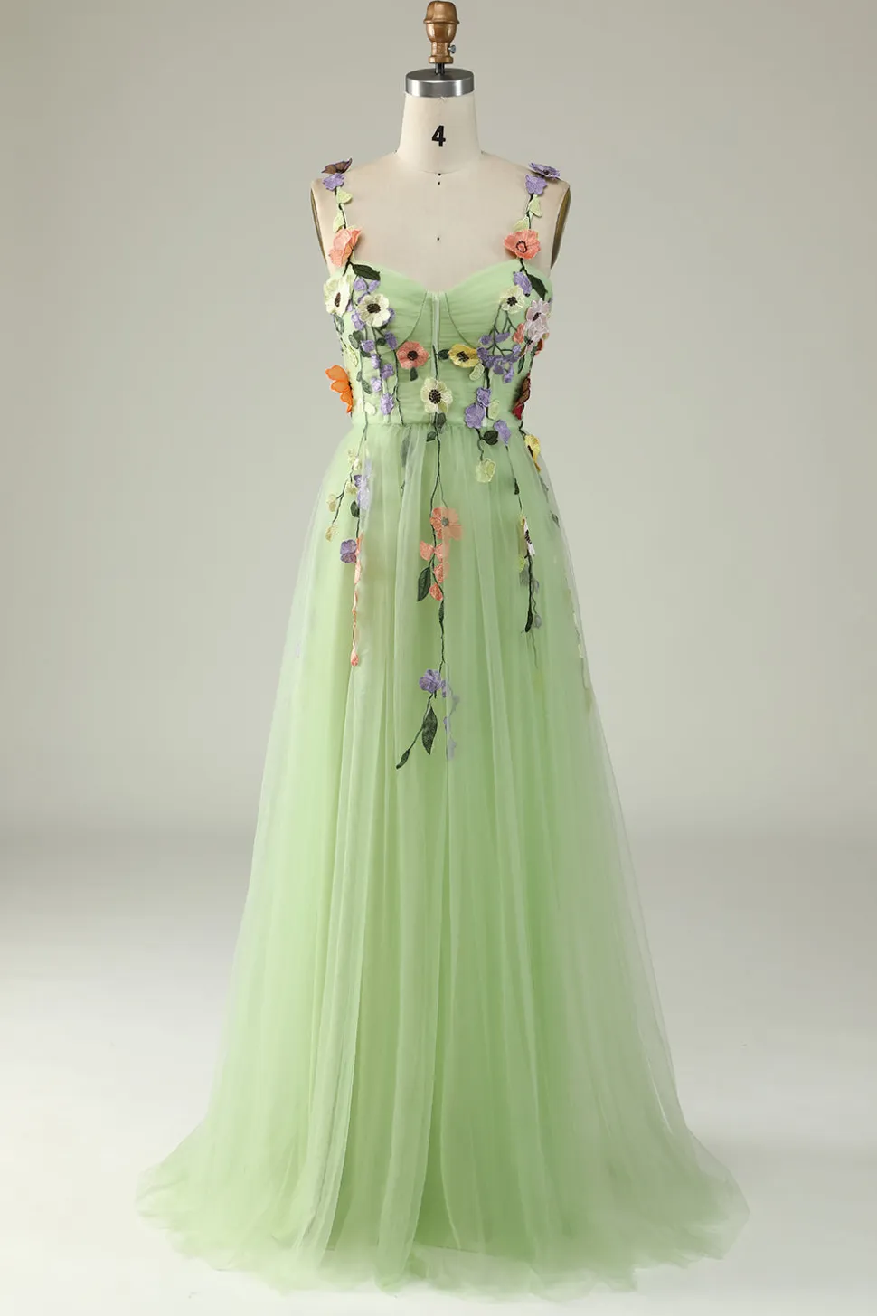 A Line Roxo Espaguete Alças Vestido de Festa Com Flores 3D