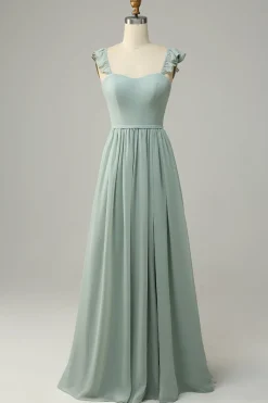 A Line Sage Vestido Madrinha Com Ruffles