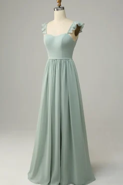 A Line Sage Vestido Madrinha Com Ruffles