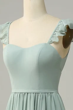 A Line Sage Vestido Madrinha Com Ruffles