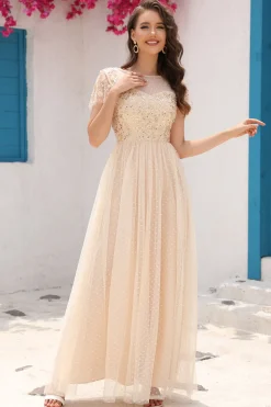 A Line Tule Damasco Vestido de Festa com Apliques