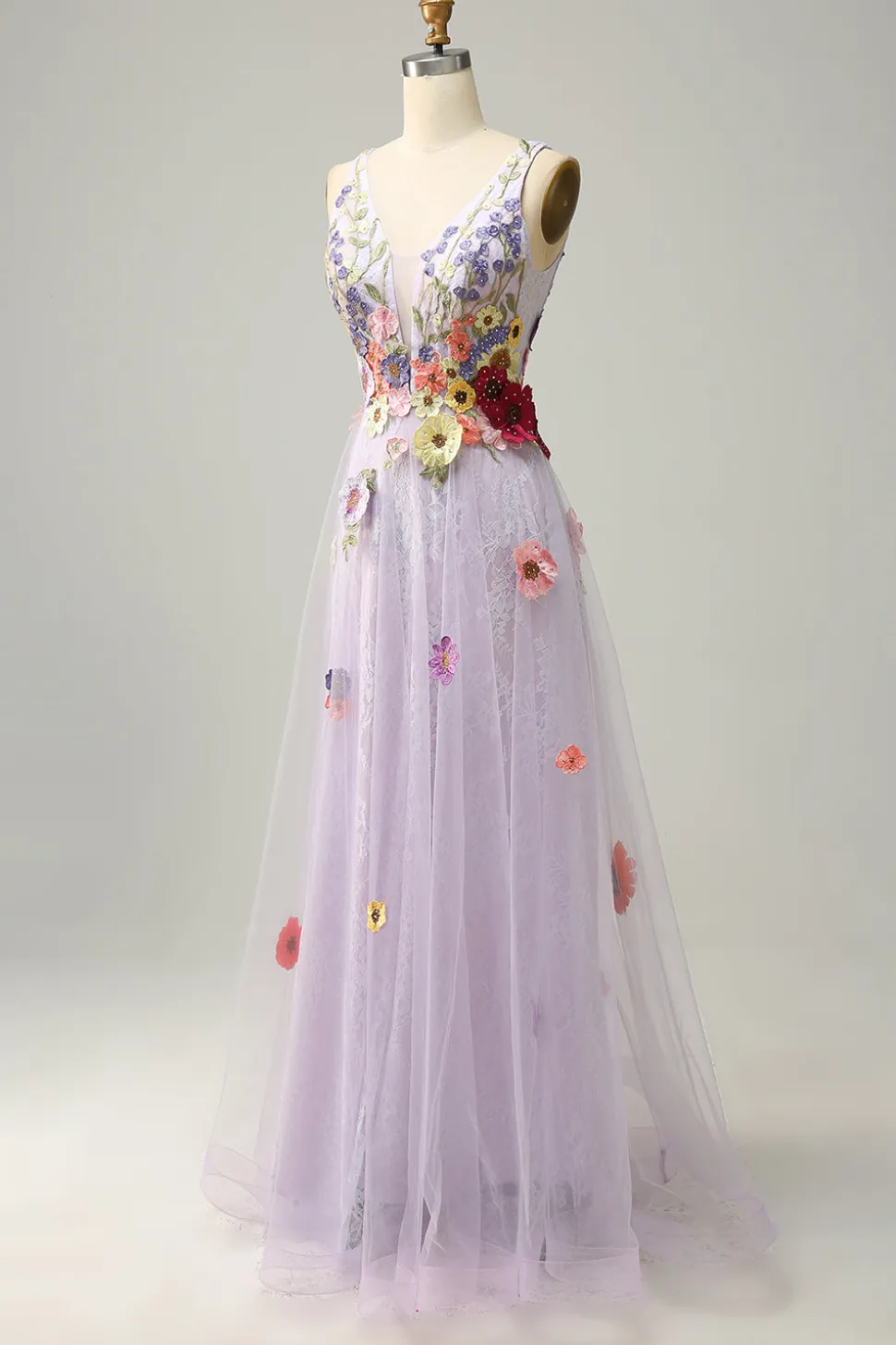 A Line V Pescoço Lavanda Vestido de Festa Com Apliques