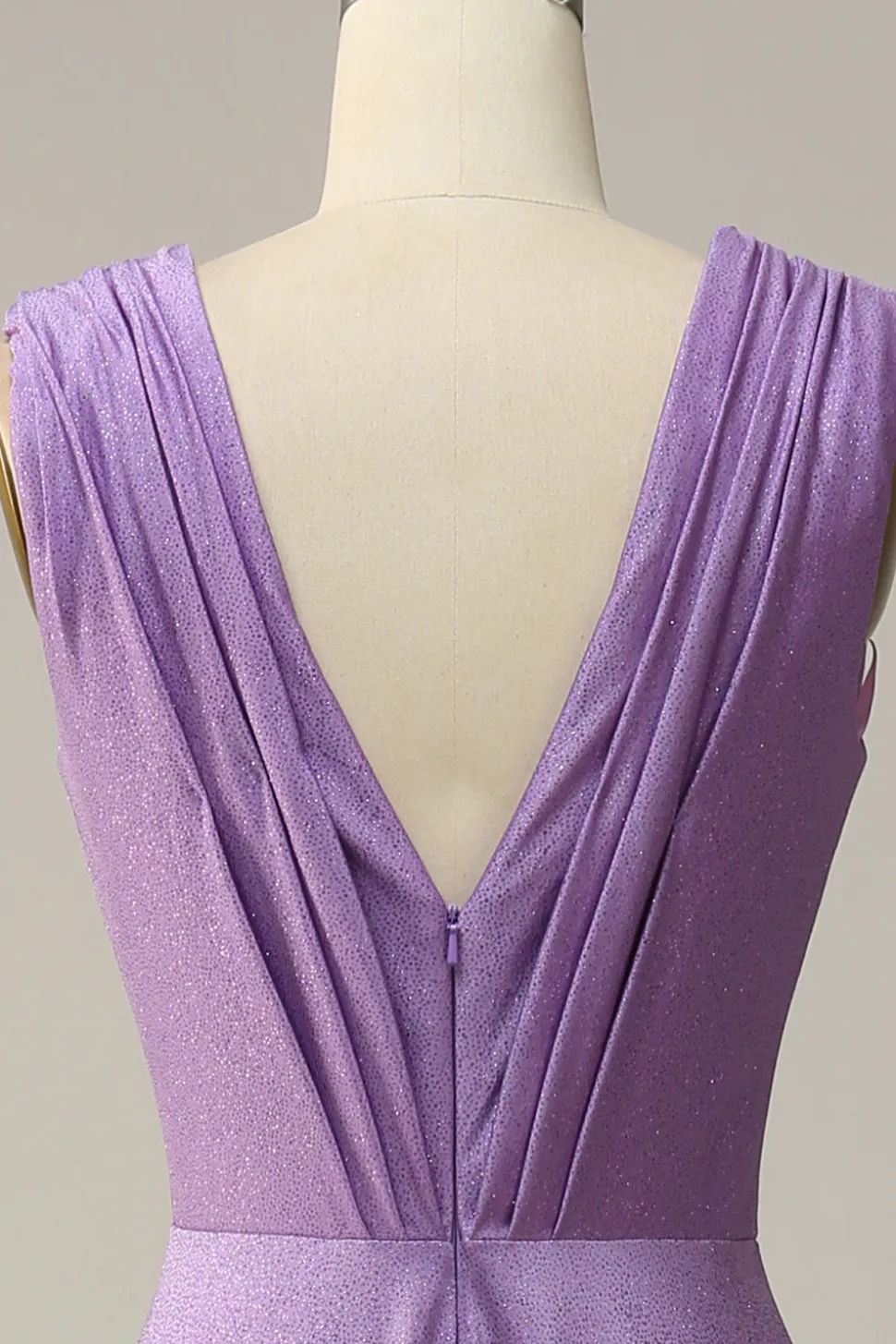 A Line V Pescoço Roxo Sem Mangas Vestido de Festa